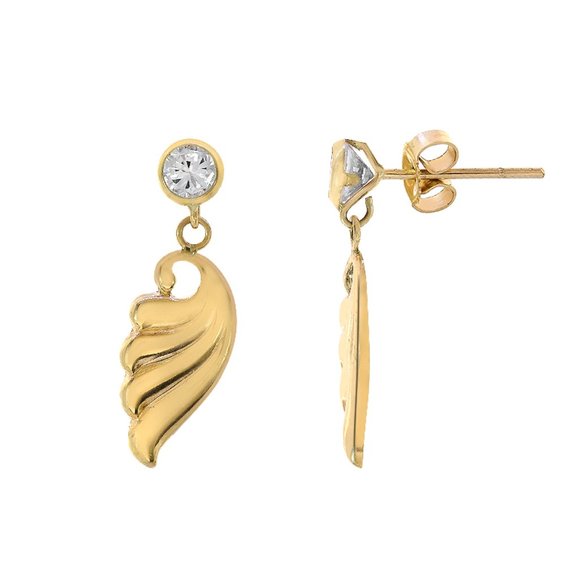 2.00 Ct. tw. CZ Decorated With Wings Dangle Earrings 14K Gold